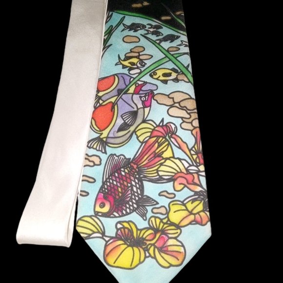 Vintage RARE Abstract Illustrated Signed Underwater Fish Men’s Tie EUC - Picture 3 of 4